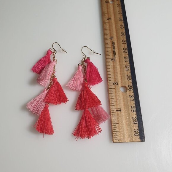 Pink Ombré Tassel Earrings Gold Tone Chain Dangle Hook Women Boho Chic Jewelry - Picture 4 of 5